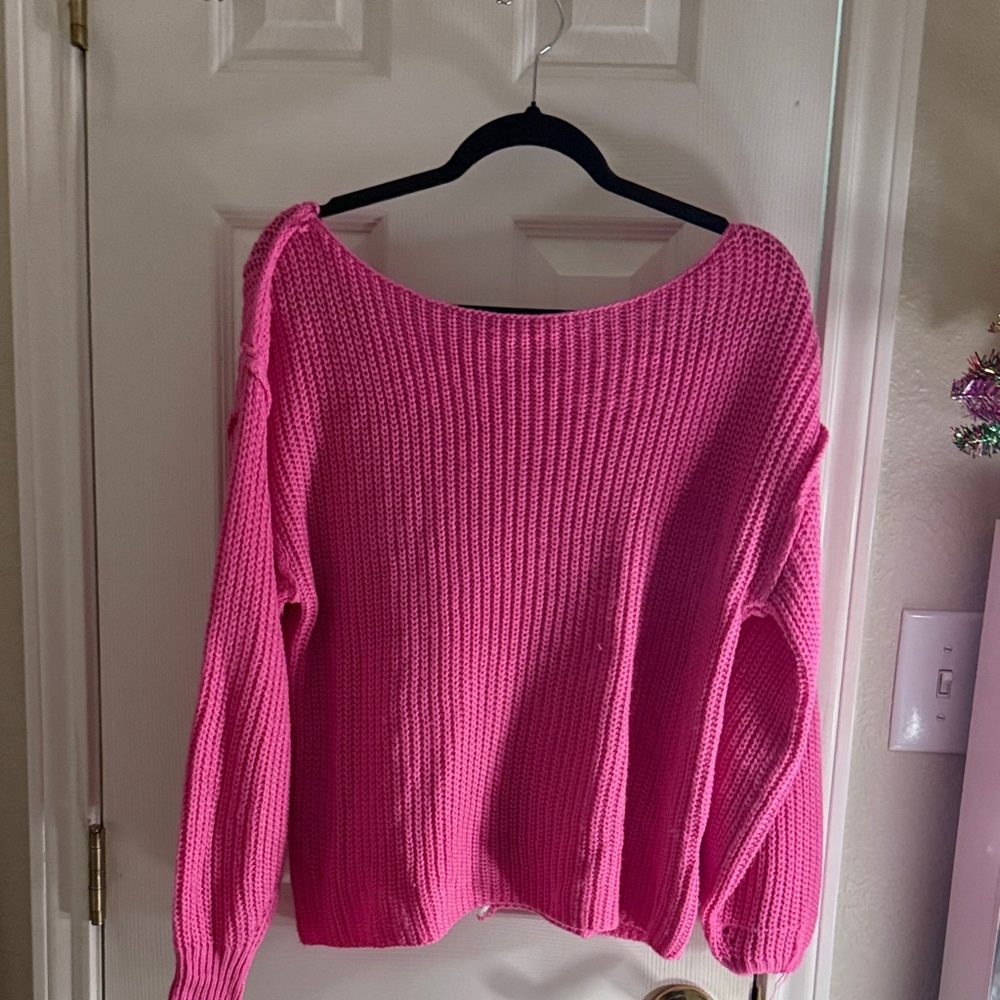 SHEIN Vibrant Pink Off-the-Shoulder Sweater